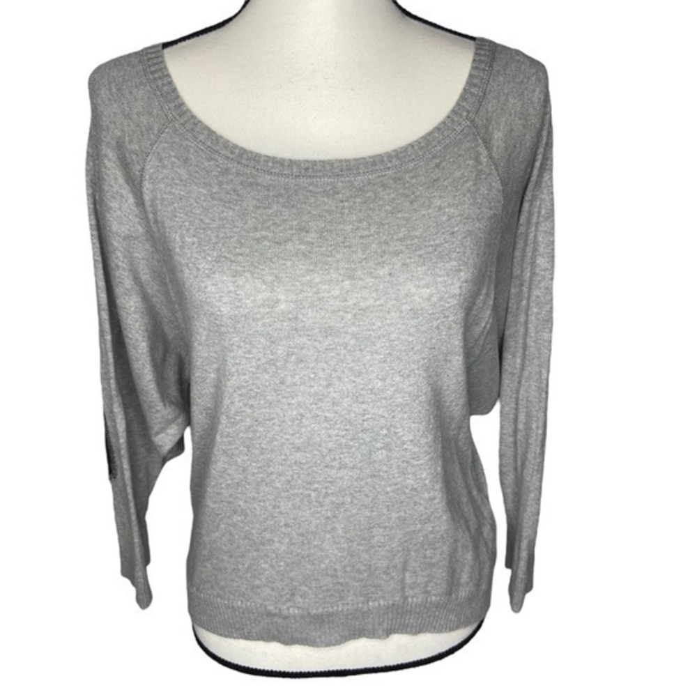 DIVIDED Gray Sweater‎ Top Long Dolman Sleeve Elbow Patch Lightweight Size 8